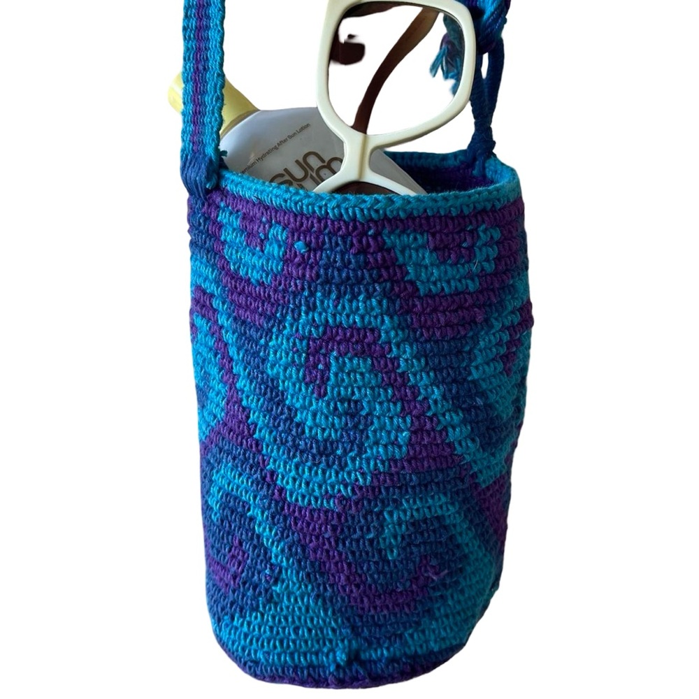 Handmade Caribbean Blue Crochet Festival Bucket Bag - Made in Belize